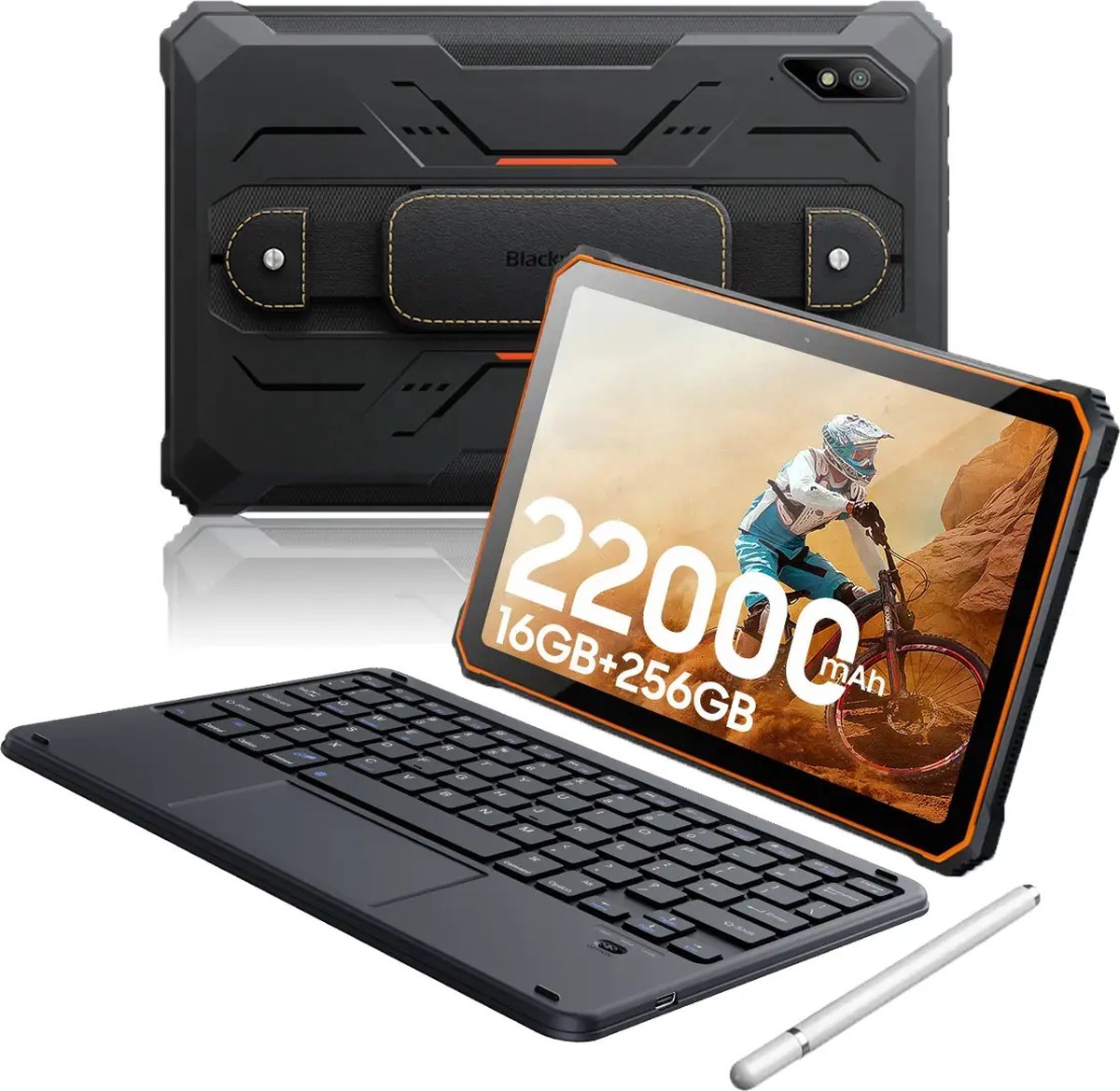 Blackview Active 8 Pro - Tablet - 16GB RAM - 256GB - Dual 4G SIM+WiFi - 10.36 inch - 22000mAh - Octa Core - Android 15 - 48MP+16MP - IP68 Waterdicht - Met toetsenbord - Oranje (6931548313816)