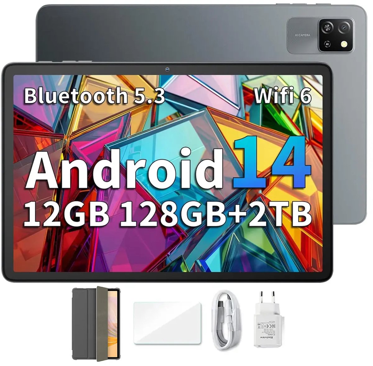Blackview Tab 60 WiFi Android 14 Tablet - 12GB+128GB(1TB Externe SD) - 10.1'' HD+ Display - 5100mAh Batterij - Dubbele boxluidsprekers Grijs (6931548318200)