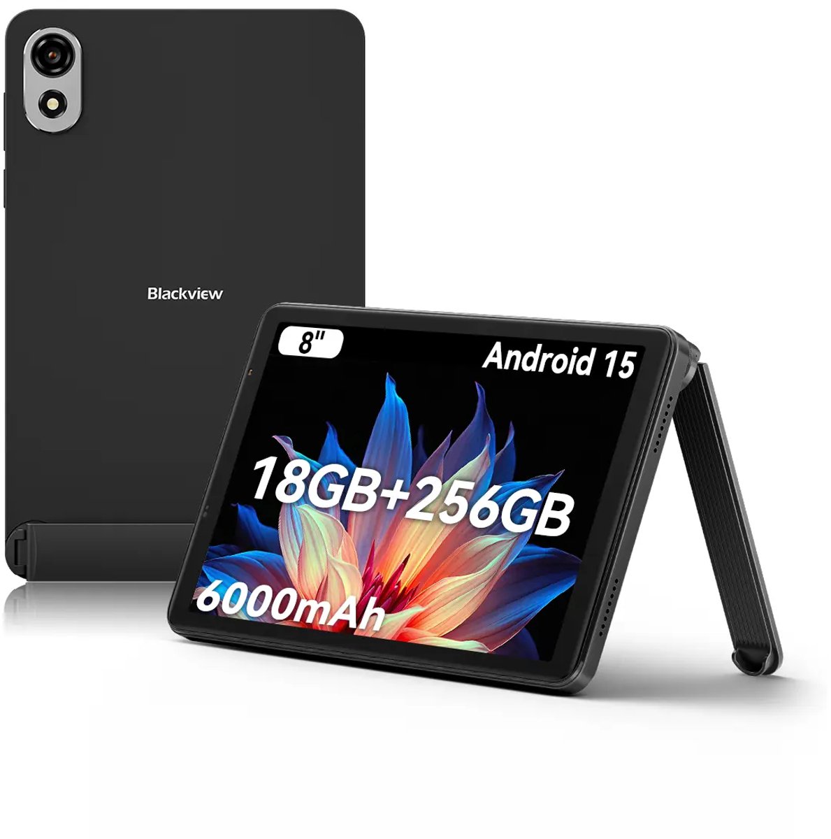 Blackview ZENO 1 Tablet - 8 inch Android 15 Tablet - 18 GB RAM+256 GB ROM(2TB TF) - T615 8-Kern KI-Chip - 4G LTE+WiFi 5G - 6000mAh - Face ID - Widevine L1 - BT5.2 - Zwart (6931548323198)
