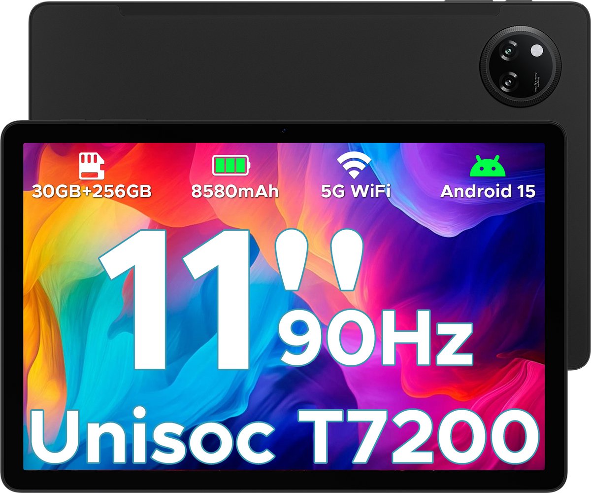 DOOGEE Tab A9 Pro+ Android-tablet 15 11-inch HD IPS 90Hz- 6 GB RAM+ 128 GB ROM-8580 mAh-Octa-Core T7200-Dubbele luidsprekers-tablet 13 MP camera - Zwart (6923740264799)