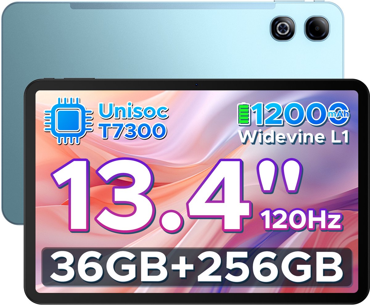 DOOGEE U13 Pro - Tablet - 36GB RAM (6+30GB) + 256GB ROM (2TB/TF) - 11000mAh/18W - 13,4 Inch FHD+ 120Hz IPS - Android 16 - T7300 - Dubbele luidsprekers - Wi-Fi 5 - Face ID - Bluetooth 5.4 (6923740279533)