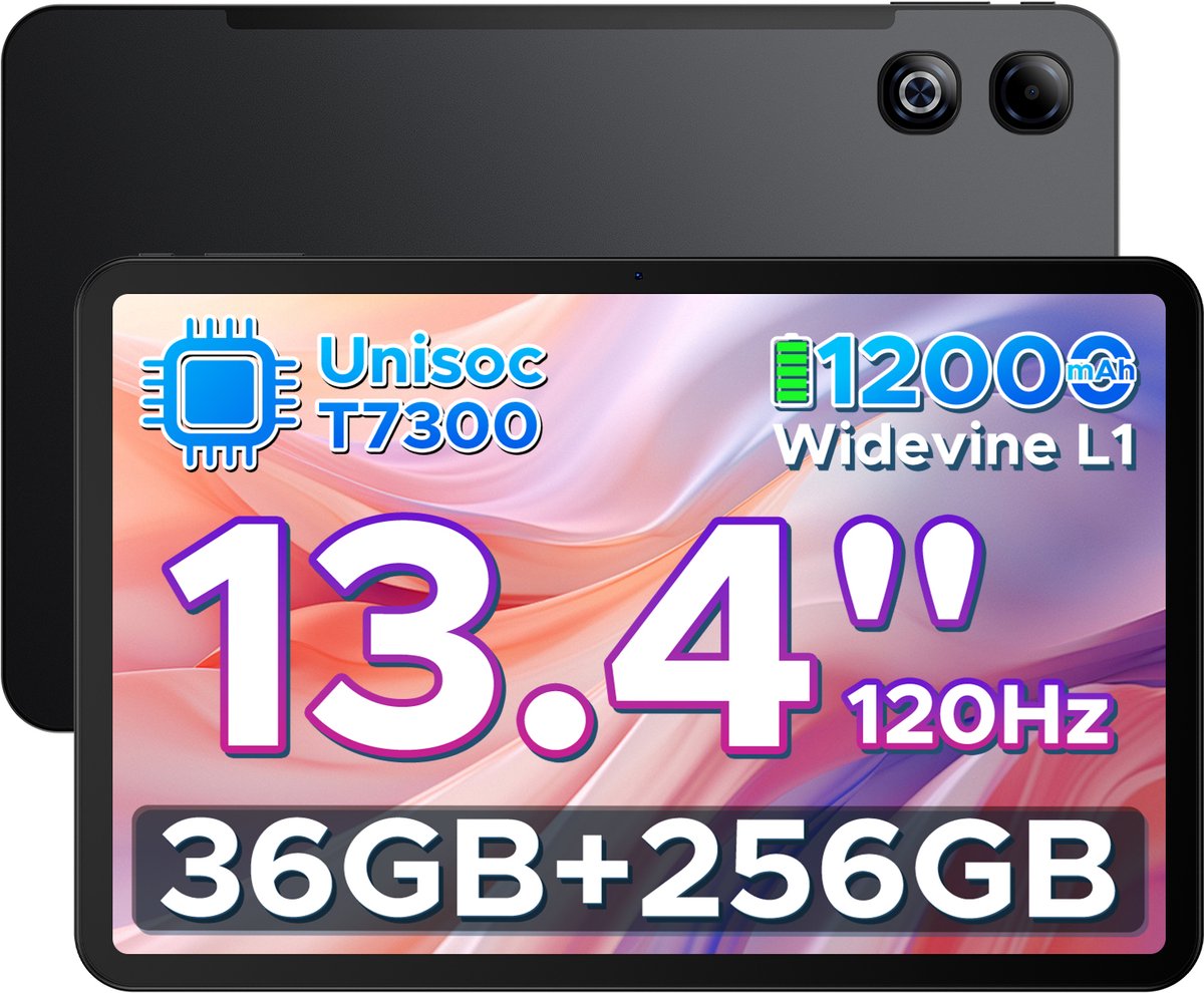 DOOGEE U13 Pro - Tablet - 36GB RAM (6+30GB) + 256GB ROM (2TB/TF) - 11000mAh/18W - 13,4 Inch FHD+ 120Hz IPS - Android 16 - T7300 - Dubbele luidsprekers - Wi-Fi 5 - Face ID - Bluetooth 5.4 (6923740279519)