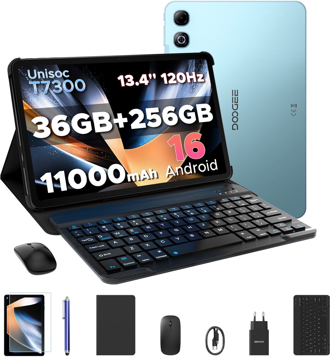 DOOGEE U13 Pro VIP - Tablet - 36GB RAM + 256GB ROM (2TB/TF) - 11000mAh/18W - 13,4 Inch FHD+ 120Hz IPS - Android 16 - T7300 - Dubbele luidsprekers - Wi-Fi 5 - Face ID - Bluetooth 5.4 - Volledige accessoirebundel met toetsenbord, stylus, muis en hoesje (6942654922984)