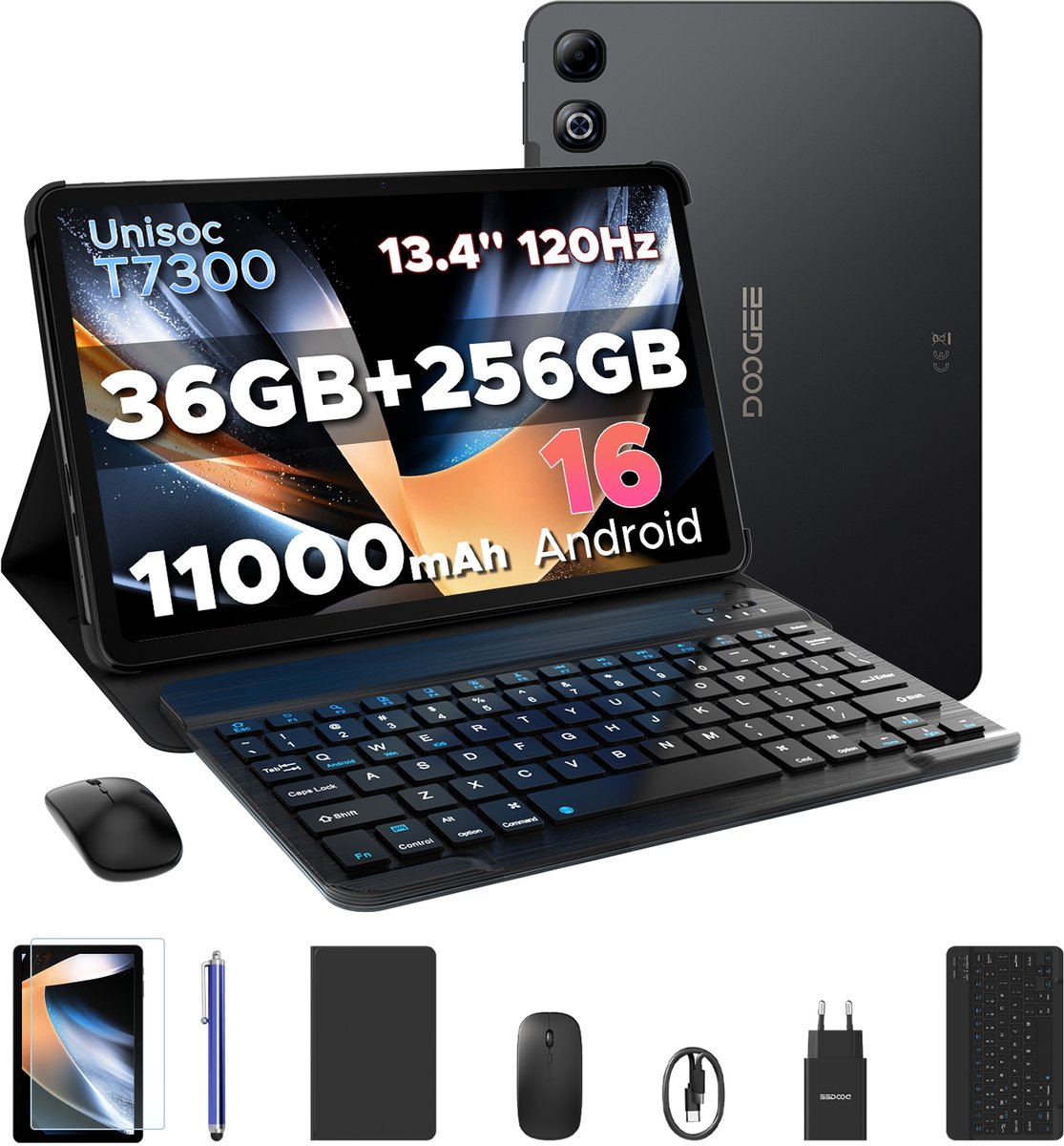 DOOGEE U13 Pro VIP - Tablet - 36GB RAM + 256GB ROM (2TB/TF) - 11000mAh/18W - 13,4 Inch FHD+ 120Hz IPS - Android 16 - T7300 - Dubbele luidsprekers - Wi-Fi 5 - Face ID - Bluetooth 5.4 - Volledige accessoirebundel met toetsenbord, stylus, muis en hoesje (6942654922960)