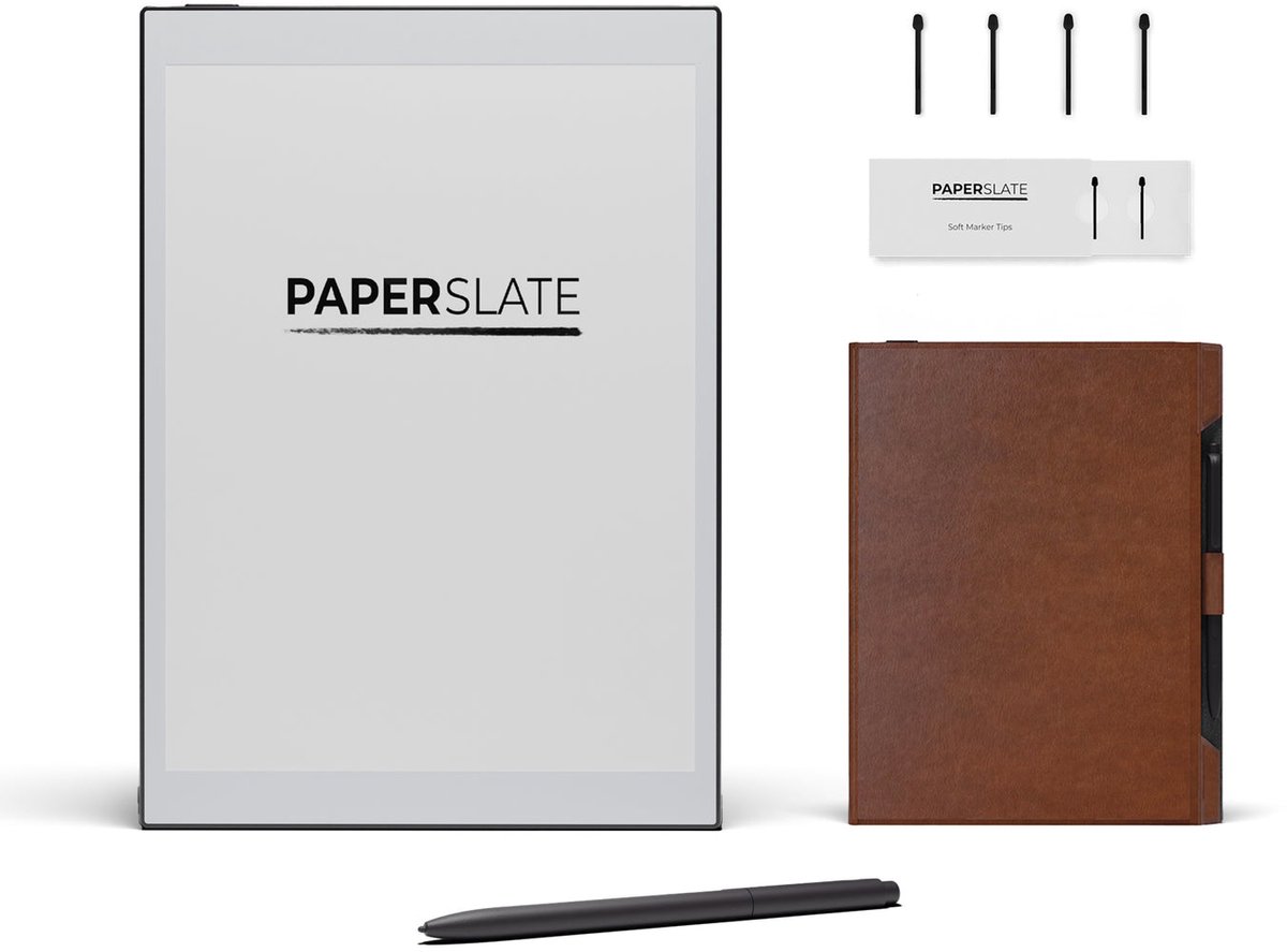 Digitaal notitieboek Paperslate Pack + Bruine hoes + 4 Markeerpunten (3760419330118)