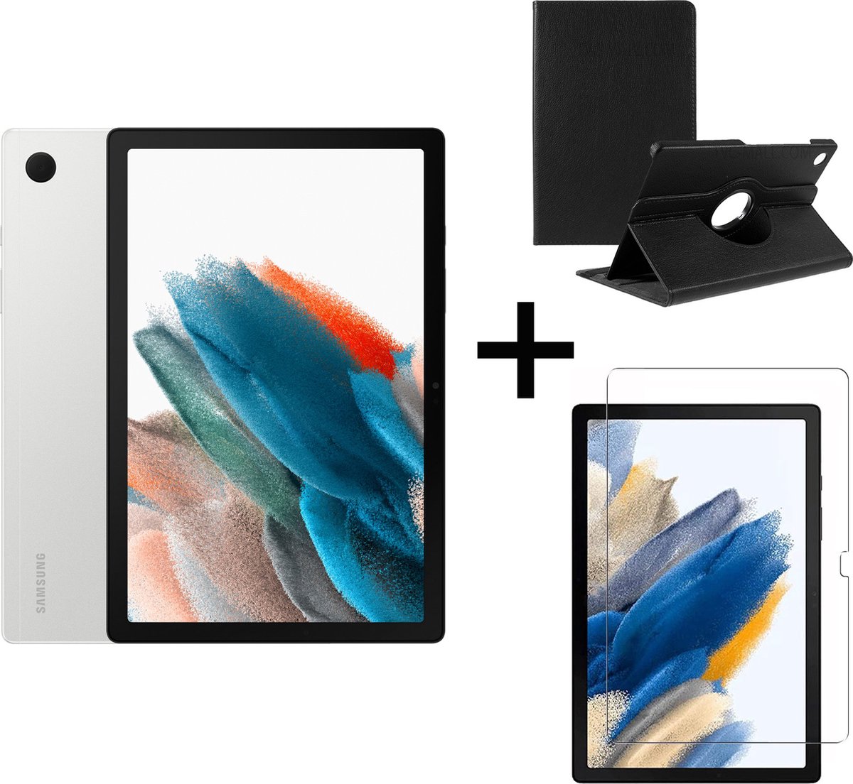 Samsung Galaxy Tab A8 (2021) - 64GB - Wifi - 10.5 inch - Silver + Draaibare hoes + Screenprotector tempered glass (0717520965008)
