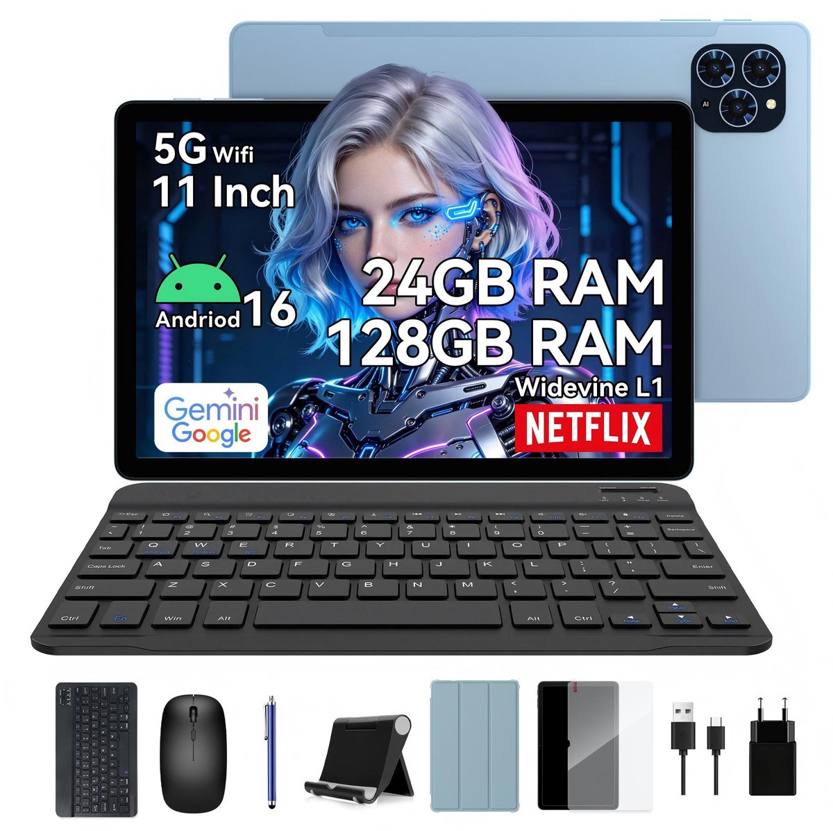 TABWEE T90 Tablet - 8000mAh - 11 inch - 24GB RAM - 128GB ROM - Widevine L1 - Blauw (0810201777966)