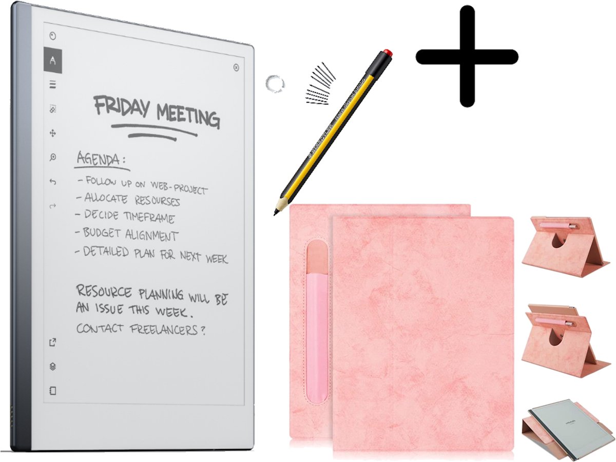 reMarkable 2 met Staedtler stylus pen en draaibare Roze hoes met penhouder - digitaal notitieblok (8717953043863)