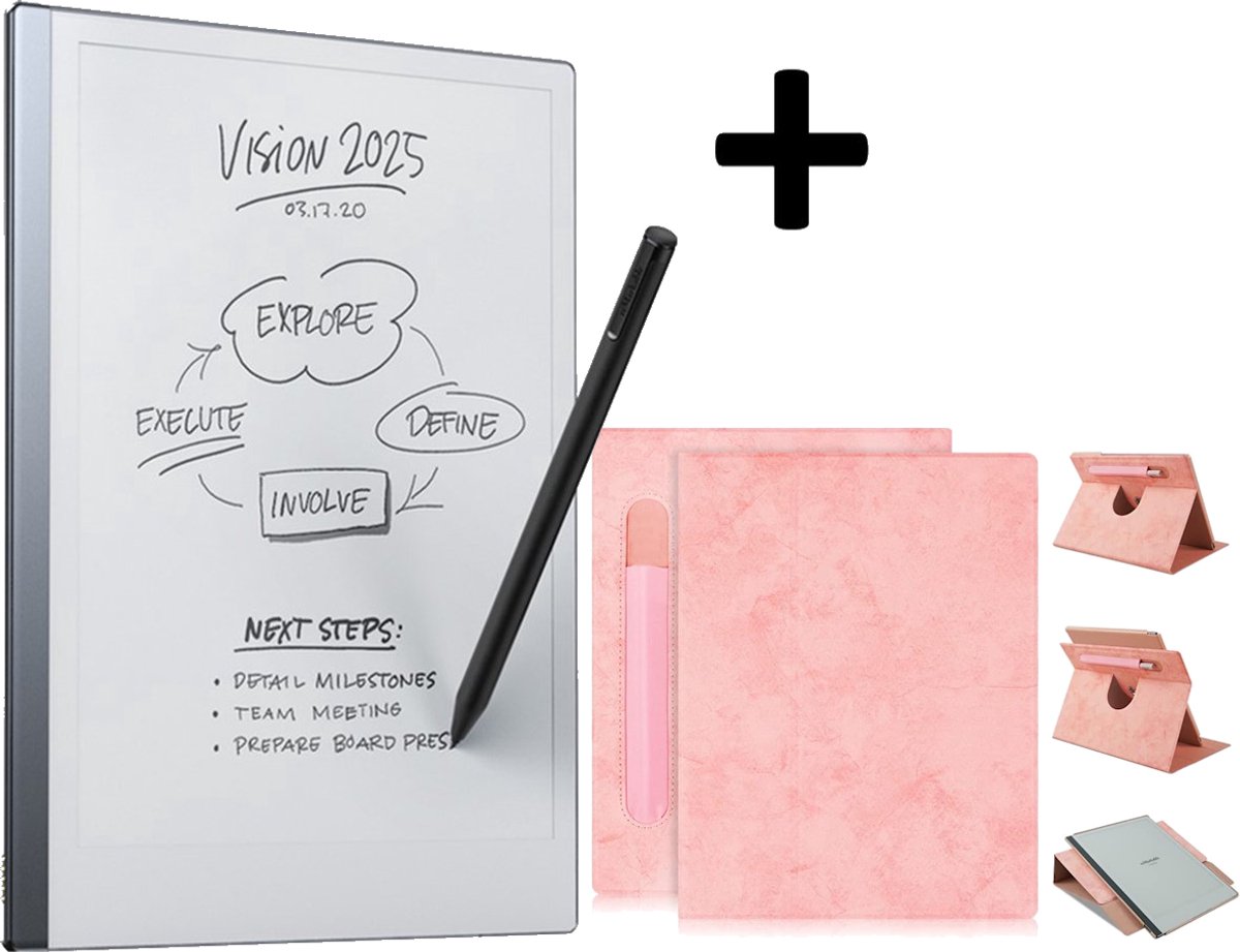 reMarkable® 2 met originele Marker Plus en draaibare Roze hoes met penhouder (0871795304402)