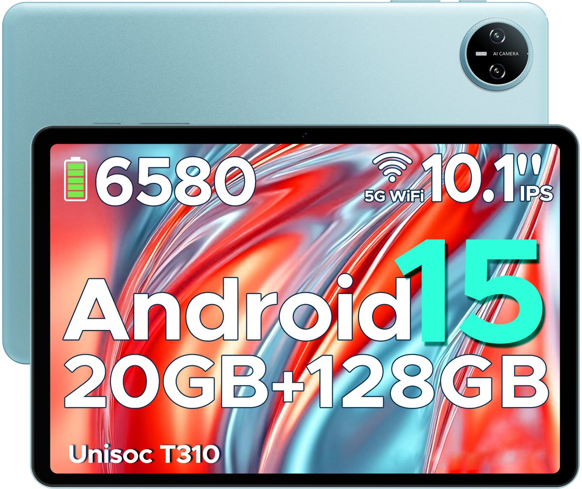 DOOGEE Tab A9 Pro -Tablet-Android 15- 10,1 inch HD IPS -24GB ROM+128GB ROM(2TB TF)-BT5.0-6580mAh/18W-Dubbele luidsprekers-Face ID-5G Wi-Fi-A GPS-GPS-Blauw (6923740267790)