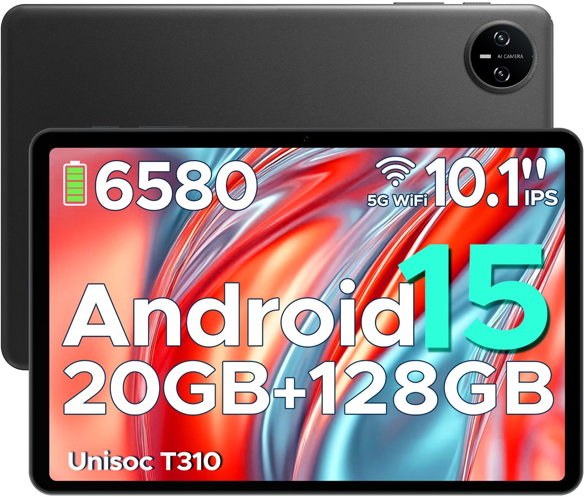 DOOGEE Tab A9 Pro -Tablet-Android 15- 10,1 inch HD IPS -24GB ROM+128GB ROM(2TB TF)-BT5.0-6580mAh/18W-Dubbele luidsprekers-Face ID-5G Wi-Fi-A GPS-GPS-Zwart (6923740263778)