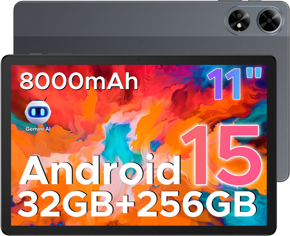 DOOGEE Tab G6+-Tablet-Android 15-11 inth FHD+ 90Hz- 4G LTE-32GB ROM+256GB ROM(2TB TF)-Unisoc T7280-8000mAh/18W-Dubbele luidsprekers-Widevine L1-Face ID-Grijs (6923740256930)