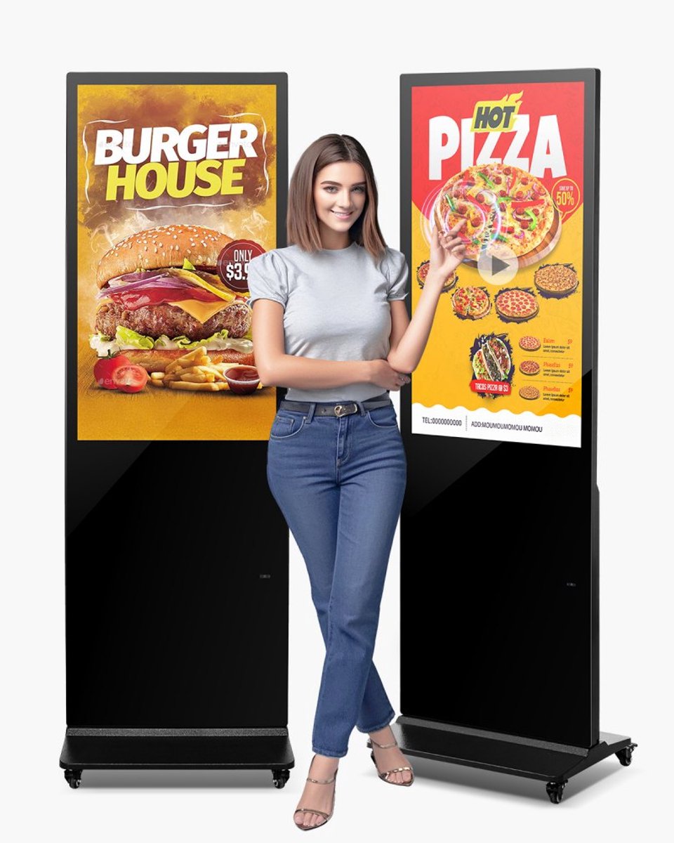 Digitale klantenstopper - Staand reclamedisplay - Scherm 109 cm - Resolutie 2K - Touchscreen - WiFi - HDMI/USB - Opslag 32 GB en 2 GB RAM (6152725365309)
