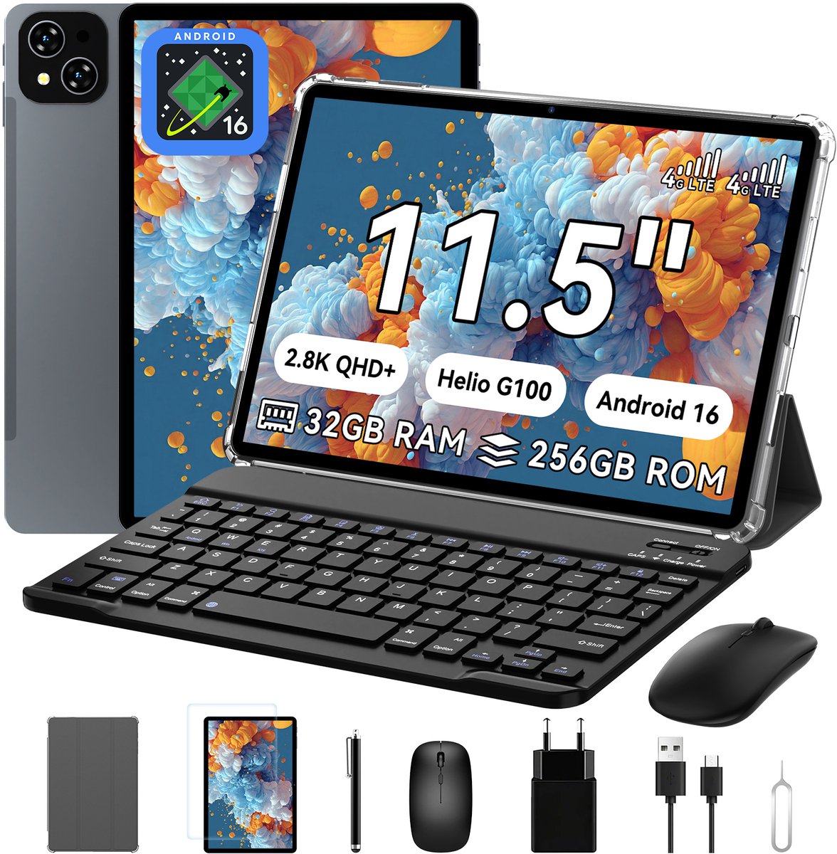 TABWEE T12 Pro Tablet - 24GB RAM - 256GB - 4G - 11.5 inch - 8000mAh- Android 16 - Grijs (0810201776662)