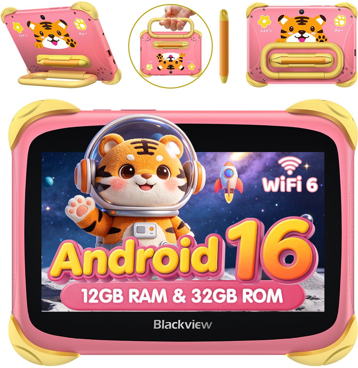 Blackview LINKMINIKIDS Tablet - 12GB RAM - 32GB ROM - 3000mAh- Android 16 - Roze (0810228351330)