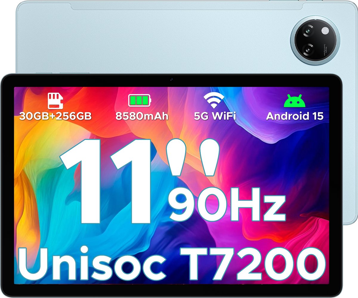DOOGEE Tab A9 Pro+ - Tablet - 30GB RAM (6GB+24GB) - 128GB ROM(TB/TF)- 11Inth 90Hz HD+ - 8580mAh - Android 15 - Unisoc T7200 - Dual Speakers - Blauw (6923740264812)
