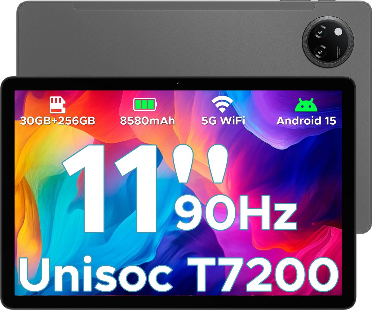DOOGEE Tab A9 Pro+ - Tablet - 30GB RAM (6GB+24GB) - 128GB ROM(TB/TF)- 11Inth 90Hz HD+ - 8580mAh - Android 15 - Unisoc T7200 - Dual Speakers - Grijs (6923740264805)