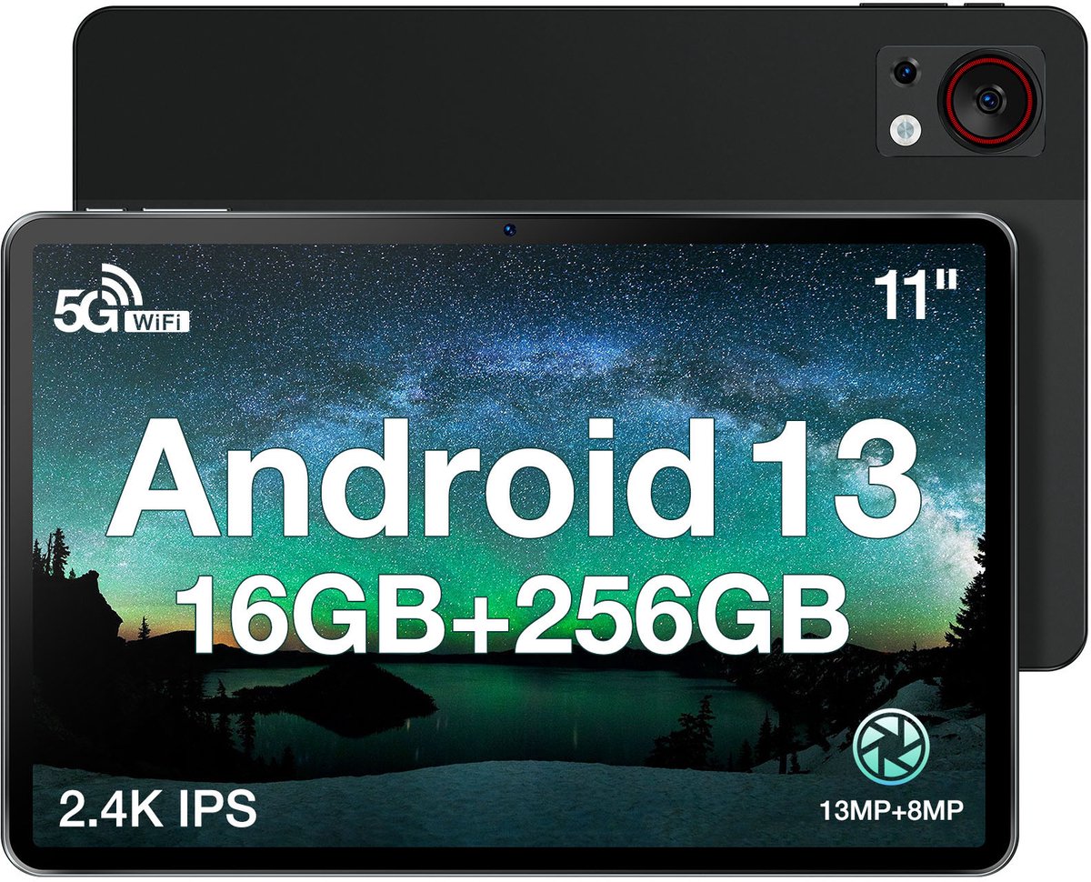 Doogee T30s Touchscreen-tablet 11 Pouces 2,4k 7,6 mm Ultradunne Android 14 16Go Ram + 256Go Rom/TF 1TB 5G WiFi Batterij 8580MAH,Zwart (6923740246351)