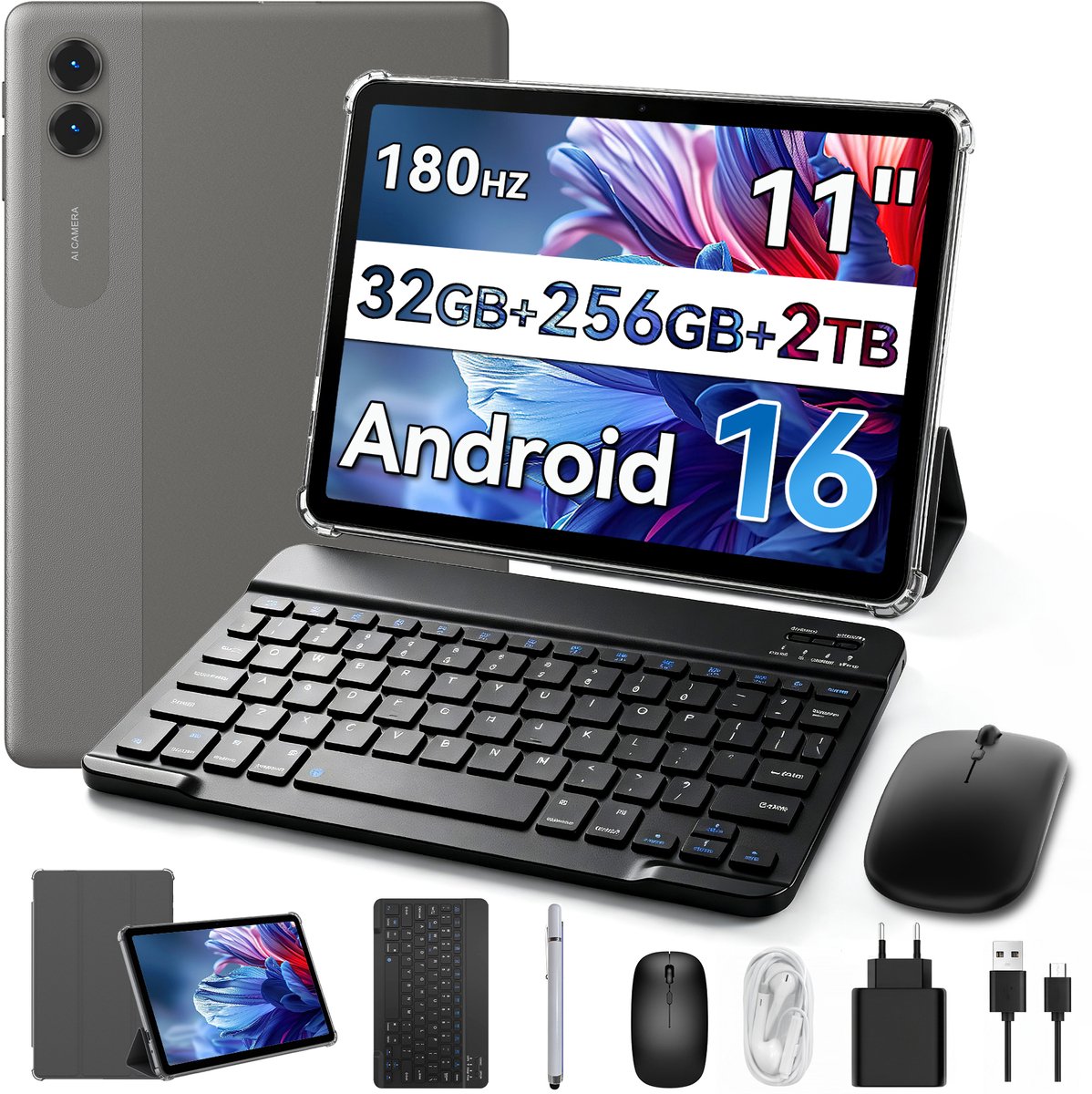 KINGRID - T70 Tablet - 32 GB RAM - 256 GB ROM - Android 16 - Grijs (0810201777973)
