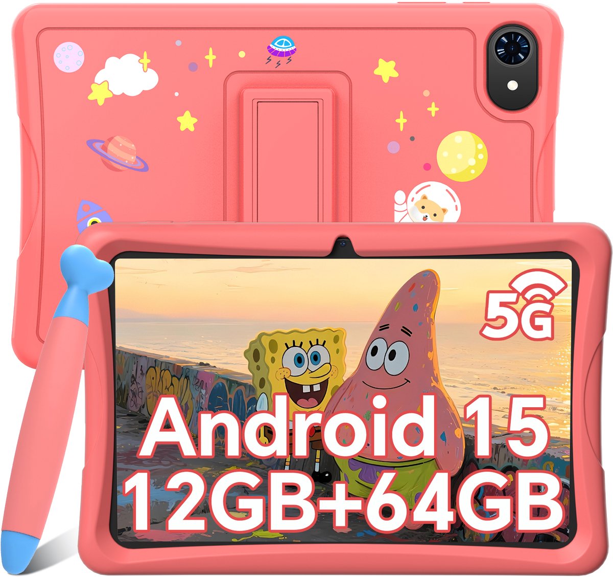 VecfulPC K10 Tablet - 10 inch - 12RAM - 64ROM -5000mAh - Android 15 -Roze (0810228351385)