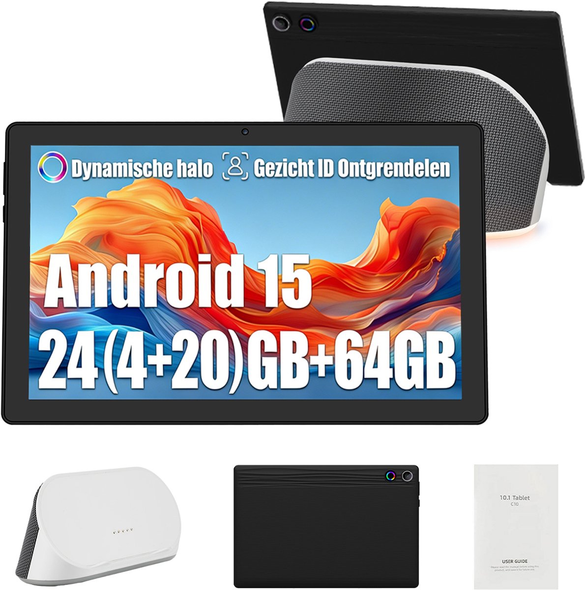 A10RPO-15 Tablet - Android 15 tablet met oplaadbaar stereoluidspreker - 24GB RAM+64GB ROM - 10.1 inch - 5000mAh - AI-Slim Digitaal Fotolijstje & Klokmodus (0727640090894)