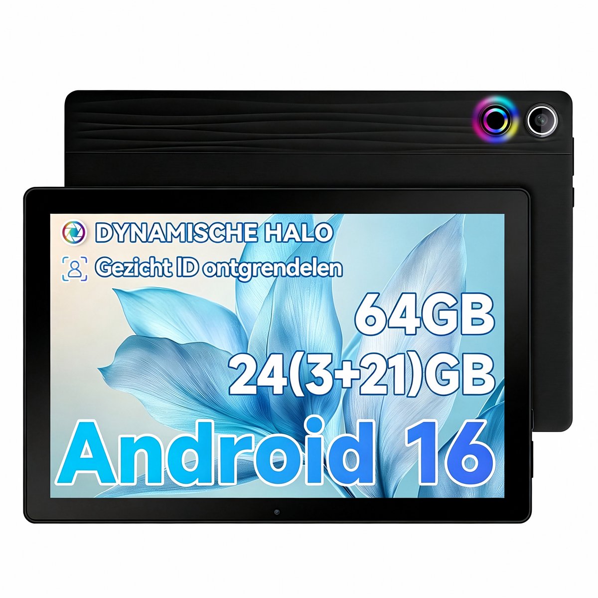 Android 16 Tablet - 10.1 inch Tablets- 24GB RAM + 64GB ROM- 6000mAh - 5G WiFi - Face ID - Zwart (0727640091327)