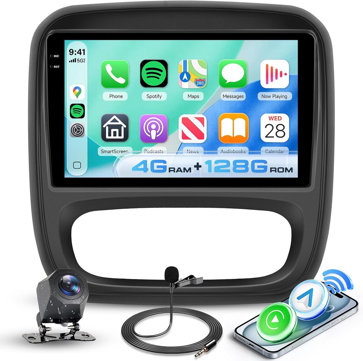 Android Autorradio 9 Inch - 4GB RAM + 128GB ROM - Draadloze Carplay en Bluetooth - ShopVlot (2373738985702)