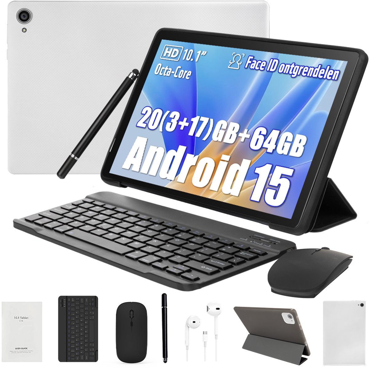 C10L - Android 15 Tablet - 10.1 inch - 20(3+17)GB RAM/64GB ROM- 5000mAh - WiFi 6 - 5MP+8MP Camera - Wit (6978044740555)