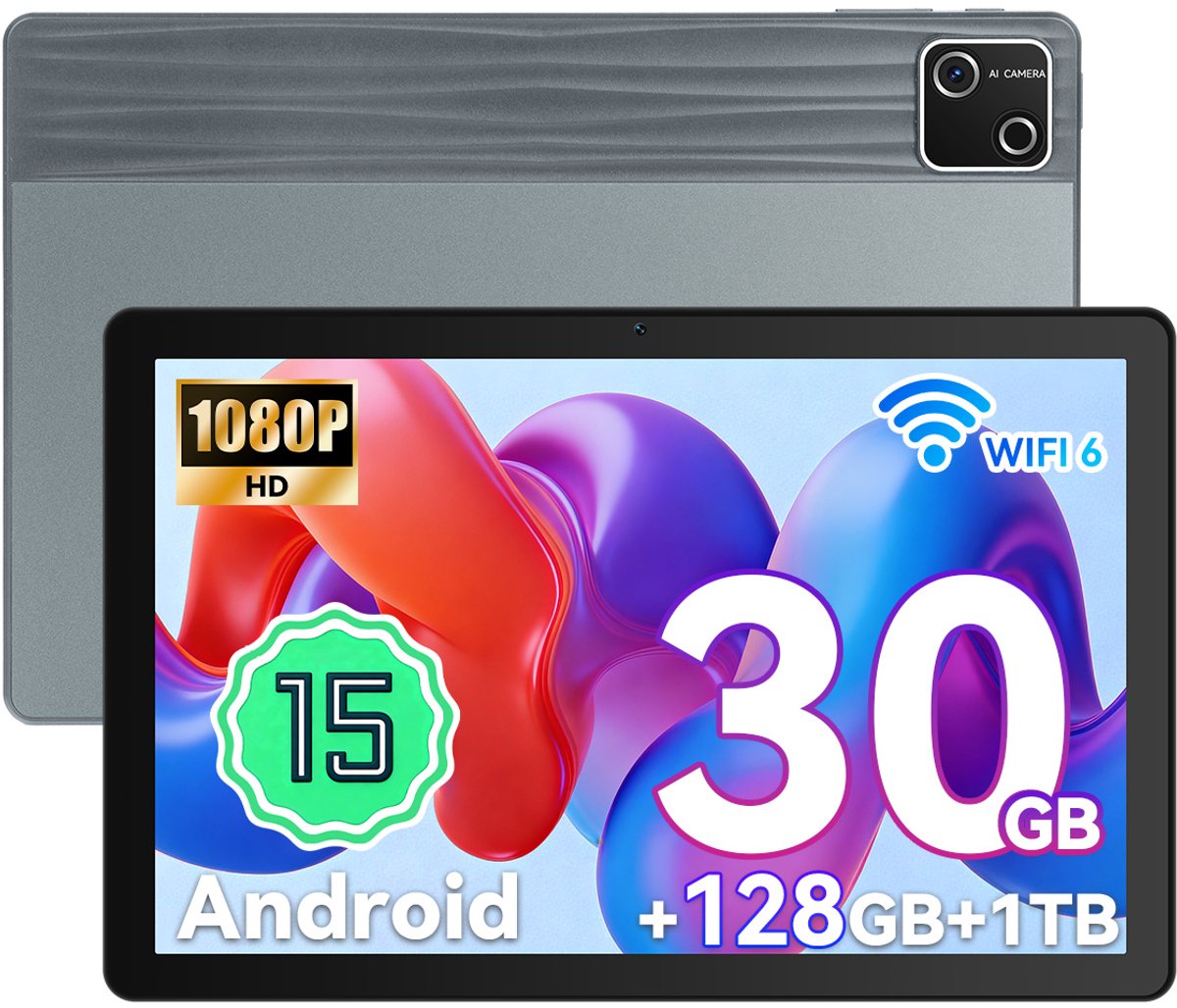 Hotlight G13 - Android 15 Tablet - 10.1 inch - 30(6+24)GB RAM/128GB ROM- 6200mAh - WiFi 6- 5MP+8MP Camera - Grijs (6978044740388)