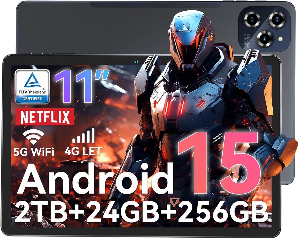 SnelShoppen - 11 Inch Android 15 Tablet - TABWEE W90 - 24GB RAM, 256GB ROM, 4G LTE + 5G WiFi, Octa Core T615, 8000mAh Batterij, AI Camera, GPS (2303443225718)