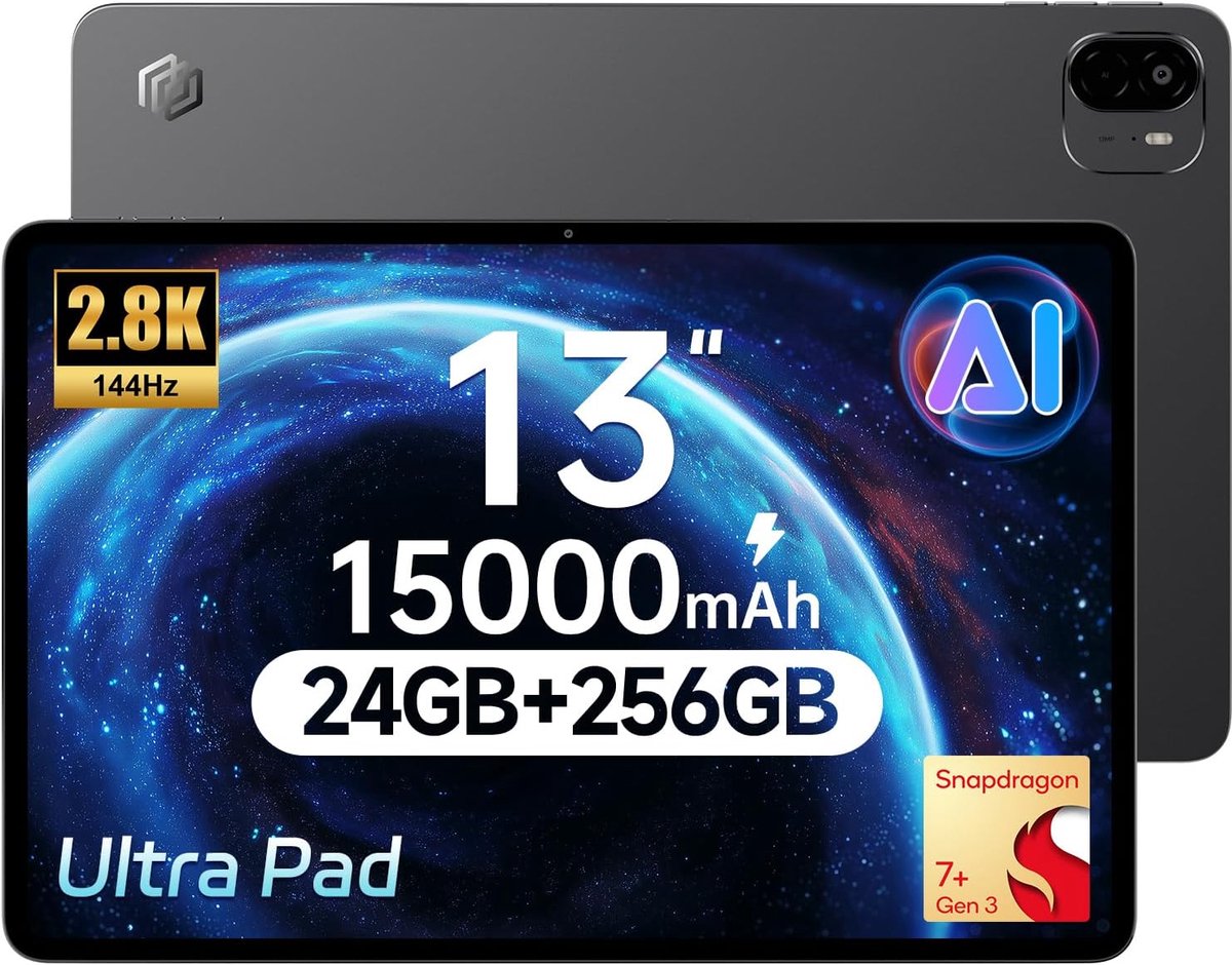 SnelShoppen - 13 inch Android 15 Tablet met Toetsenbord & Stylus, 2880x1840 Display 144Hz, 24GB RAM, 256GB ROM, 15000mAh, 8 DTS Speakers, Gaming Table (2178232739970)