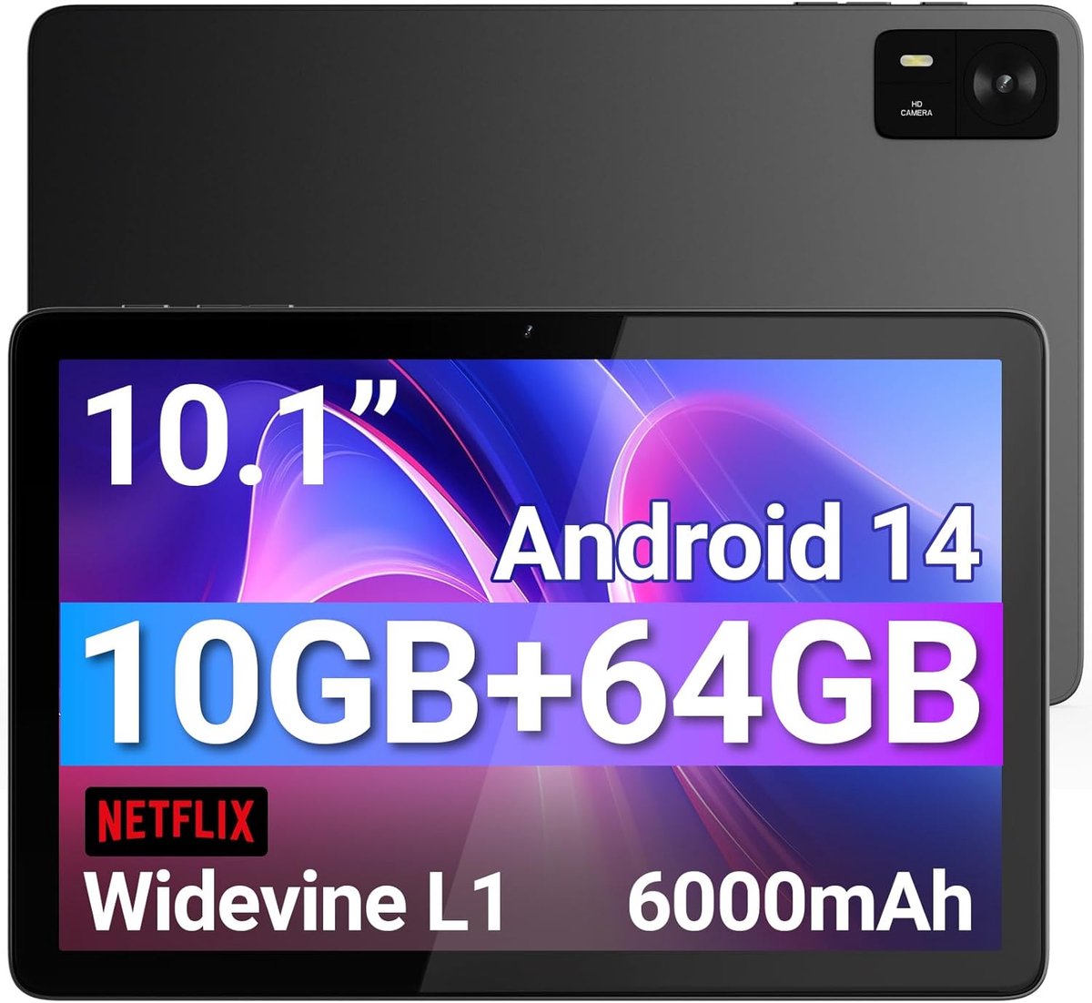 SnelShoppen - Android 14 Tablet 10.1 inch, 10GB RAM, 64GB ROM, Octa-Core Processor, Touch Screen IPS HD, WiFi 5G/2.4G, Dual Camera, 6000mAh Batterij (2796289856534)