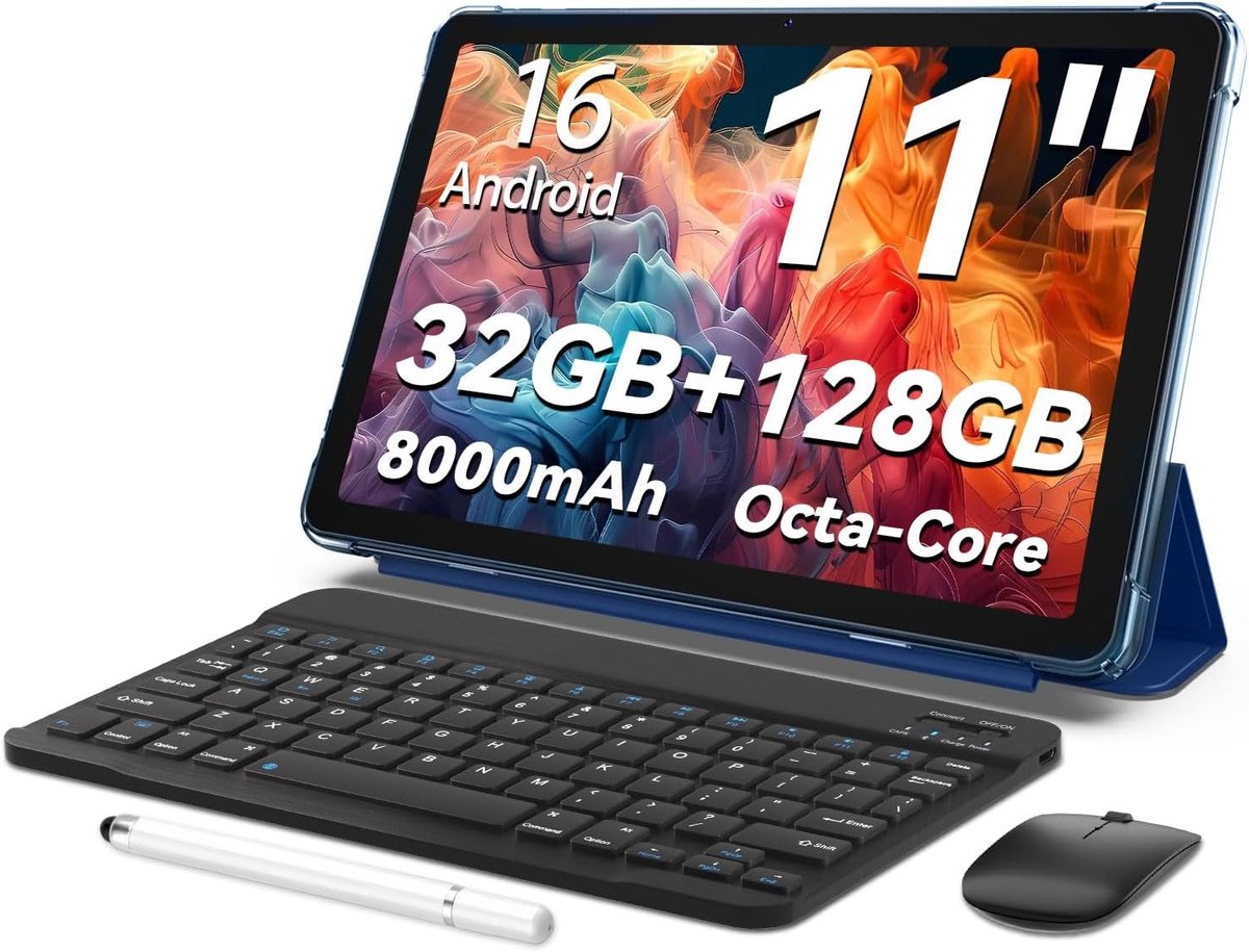 SnelShoppen - Android 16 Tablet 11 Inch, 32GB + 128GB, Uitbreidbaar tot 1TB, Productiviteitsbundel met Toetsenbordhoes, Stylus, Octa-Core Processor, D (2926739517771)