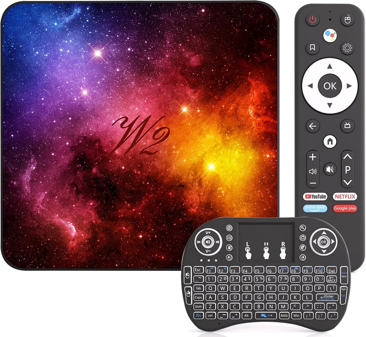 SnelShoppen - Android TV 14 Box met Quad-Core Processor, 4GB RAM, 128GB ROM, WiFi 6, Bluetooth 5.0, HDMI & USB 2.0, Inclusief Mini-Toetsenbord - Sterr (2457519487446)