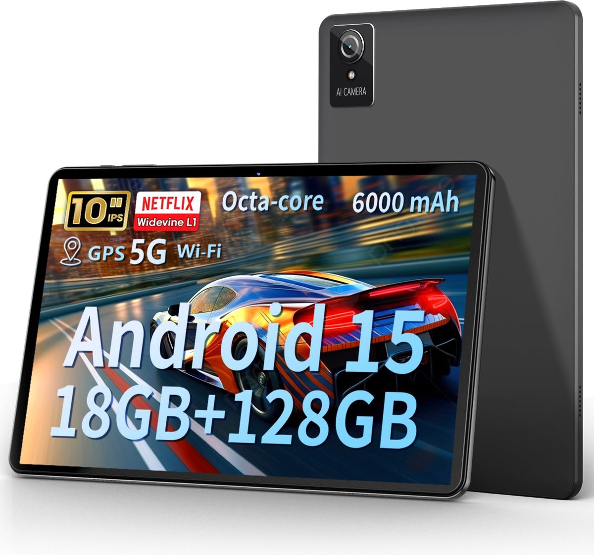 SnelShoppen - Aobante 10 Inch Tablet Android 15, 18GB RAM, 128GB Opslag, 1TB Uitbreidbaar, Octa-Core, Wifi 6, 6000 mAh, Dubbele Camera, Gemini AI (2567959874376)
