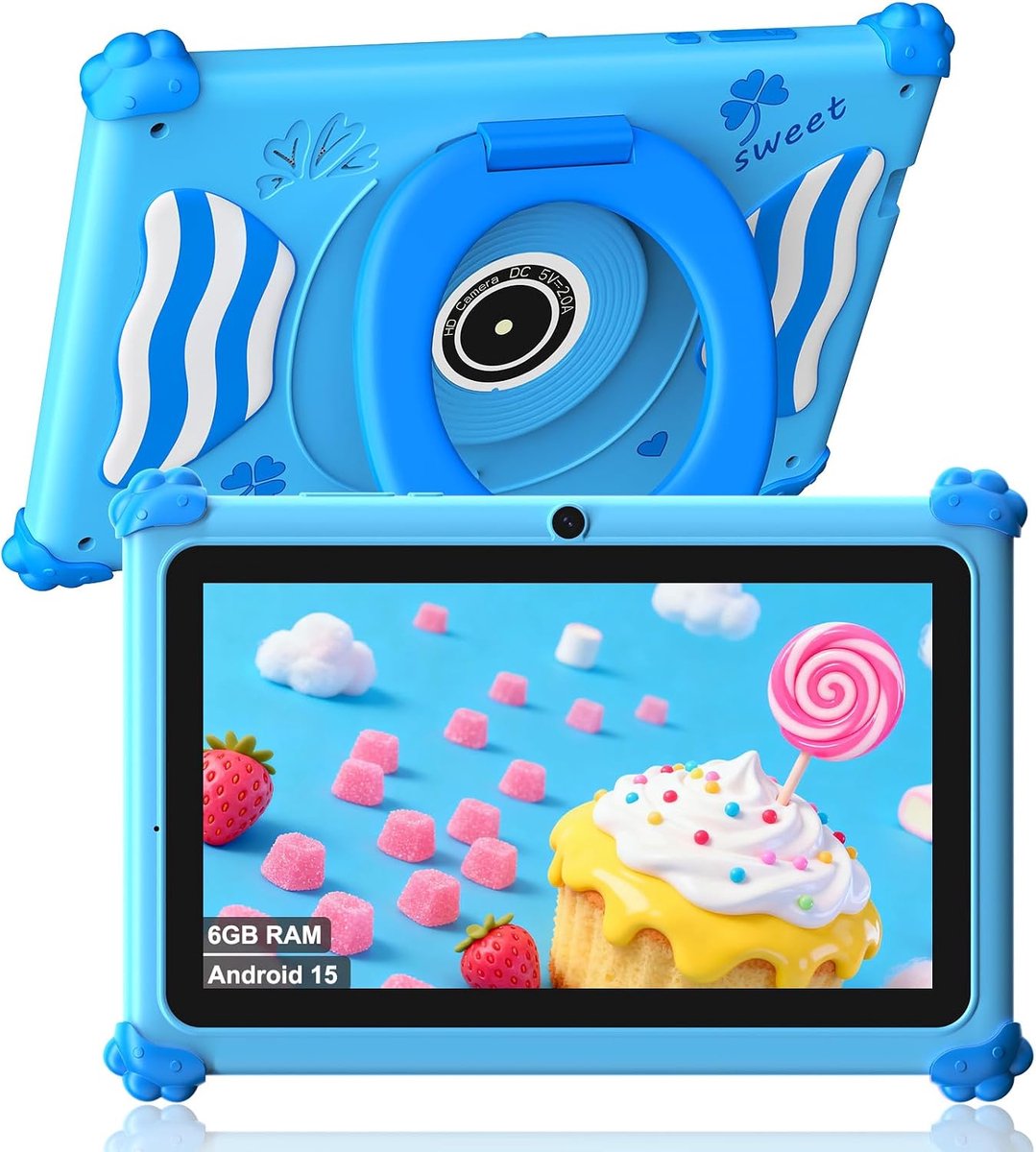 SnelShoppen - Kids Tablet 7 Inch Android 15 - Penta Core 6GB RAM 32GB ROM - Dubbele Camera - 2.4G+5G WiFi6 - Uitbreidbaar tot 128GB - Onderwijs Apps - (2618119425737)