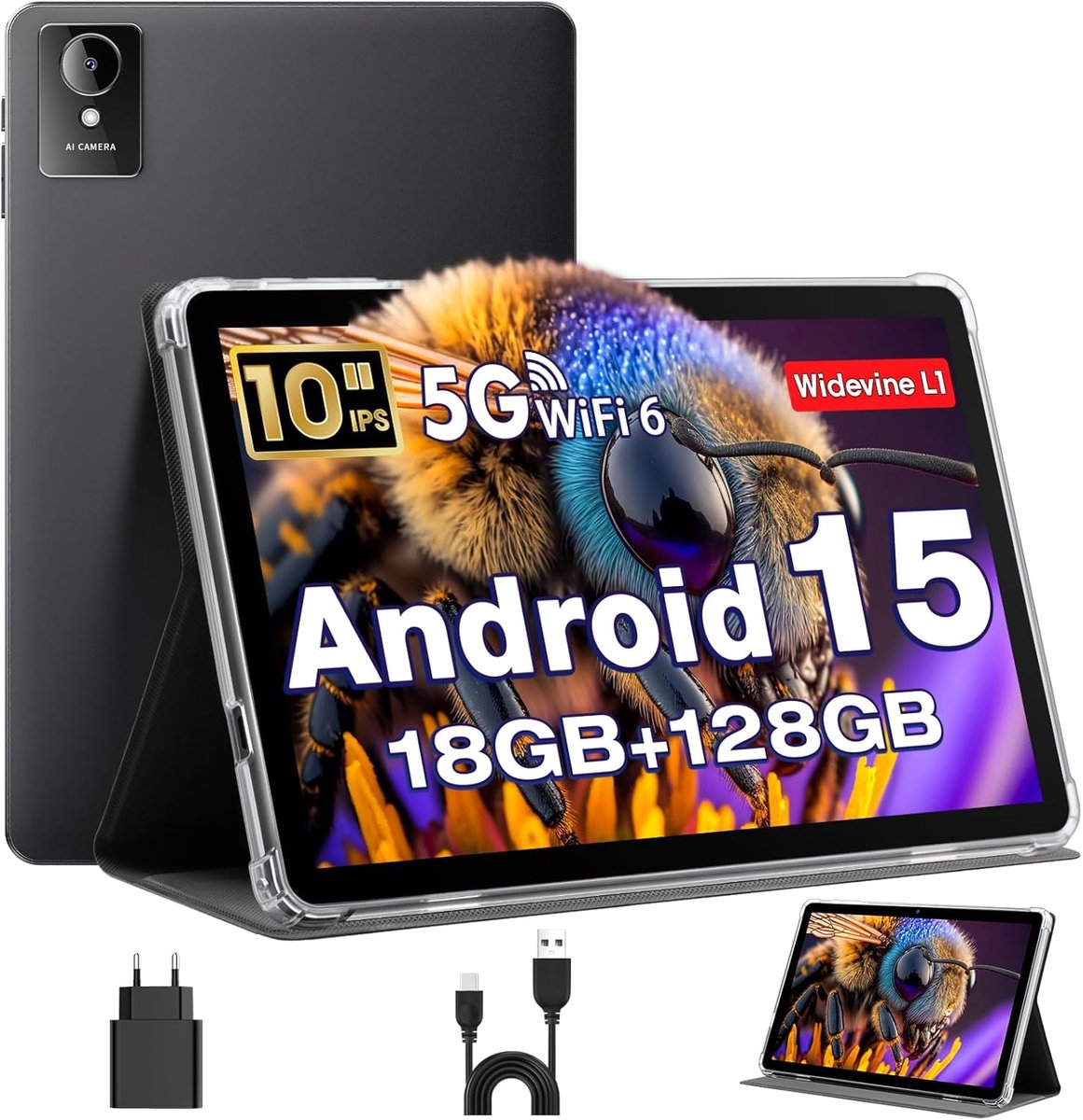 SnelShoppen - Tablet 10 Inch Android 15 | Octa-Core 18GB RAM 128GB ROM 1TB TF | HD IPS Scherm 5MP + 8MP Camera | WiFi 6 Bluetooth 5.0 | Ideaal voor Mu (2852977952343)