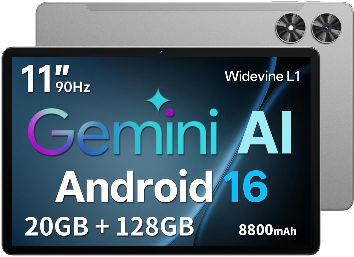 SnelShoppen - Tablet 11 inch met Hoes, Android 16, 20 GB RAM, 128 GB ROM (uitbreidbaar tot 1 TB), 90Hz Display, Unisoc T7250 Octa Core, 13MP + 8MP Cam (2358959802489)
