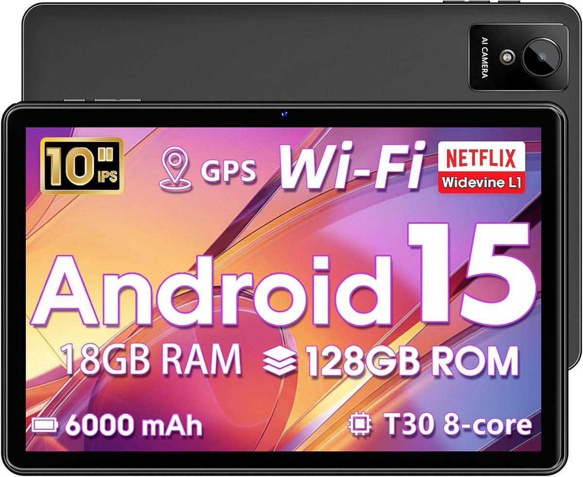 Tablet 10 Inch - Android 15 - 18GB RAM - 128GB Opslag - Octa-Core - 6000mAh - WiFi 5 (9507271514874)