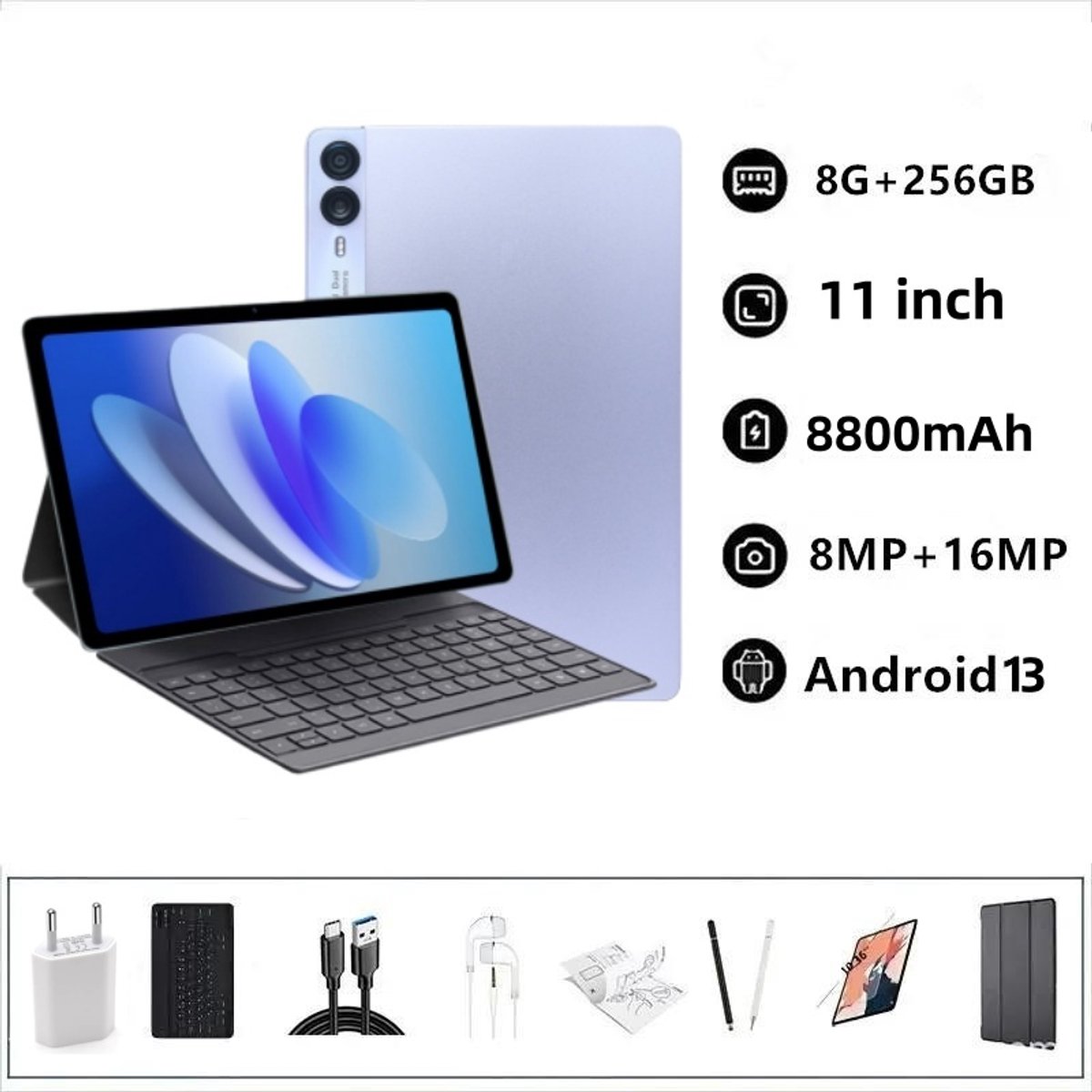 GT35pro - Tablet - 11 inch - 8GB RAM - 512GB Opslag - 2K Scherm - 8800mAh - 5G - Android 13 -Paars (4037830252497)